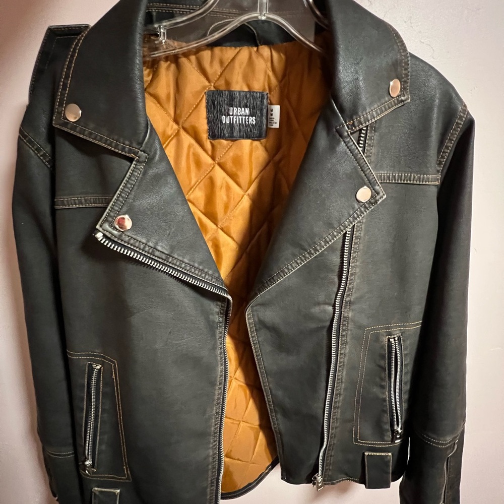Urban Outfitters vintage style moto jacket. Choco brown with orange lining.